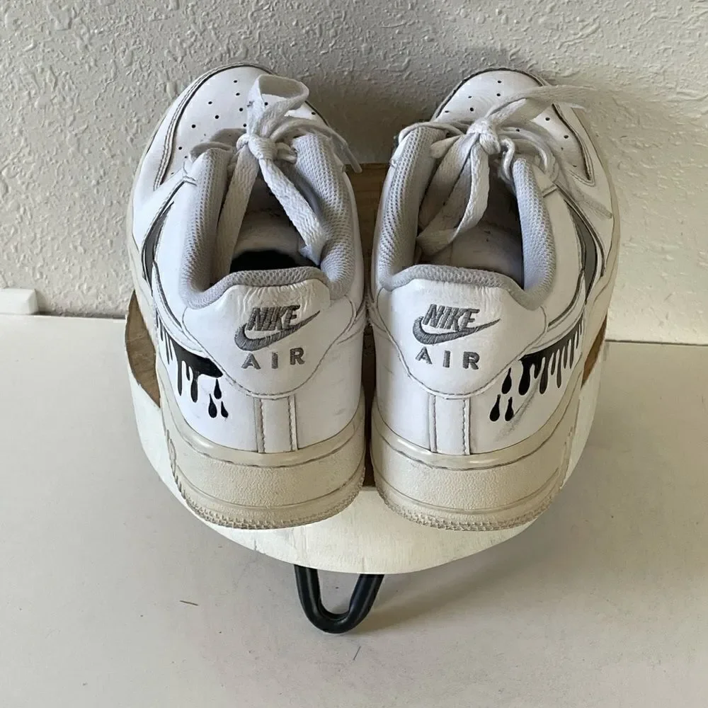 Pre-LOVED Nike Air Force 1 White and Black Custom Made Size 6Y